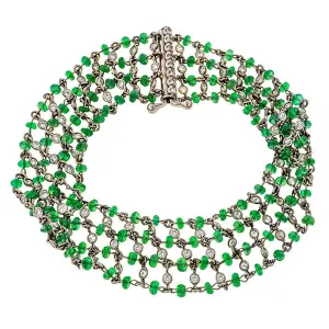 Estate Emerald Bead & Diamond Bracelet