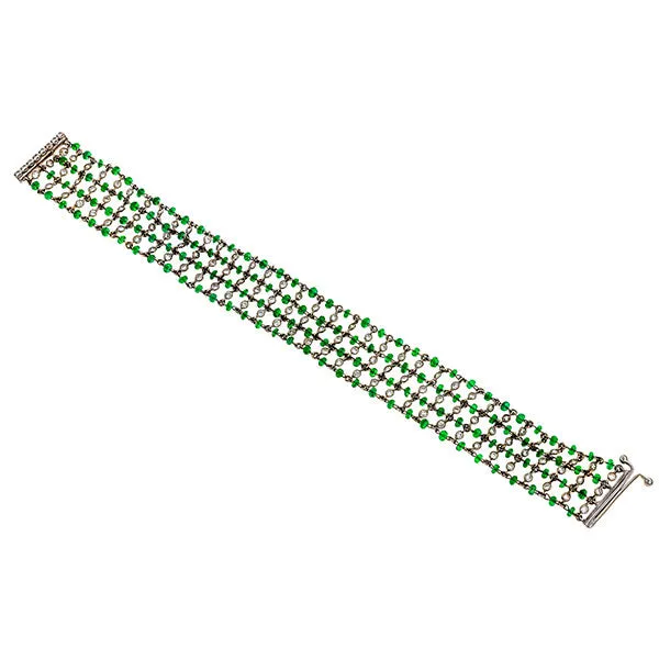 Estate Emerald Bead & Diamond Bracelet