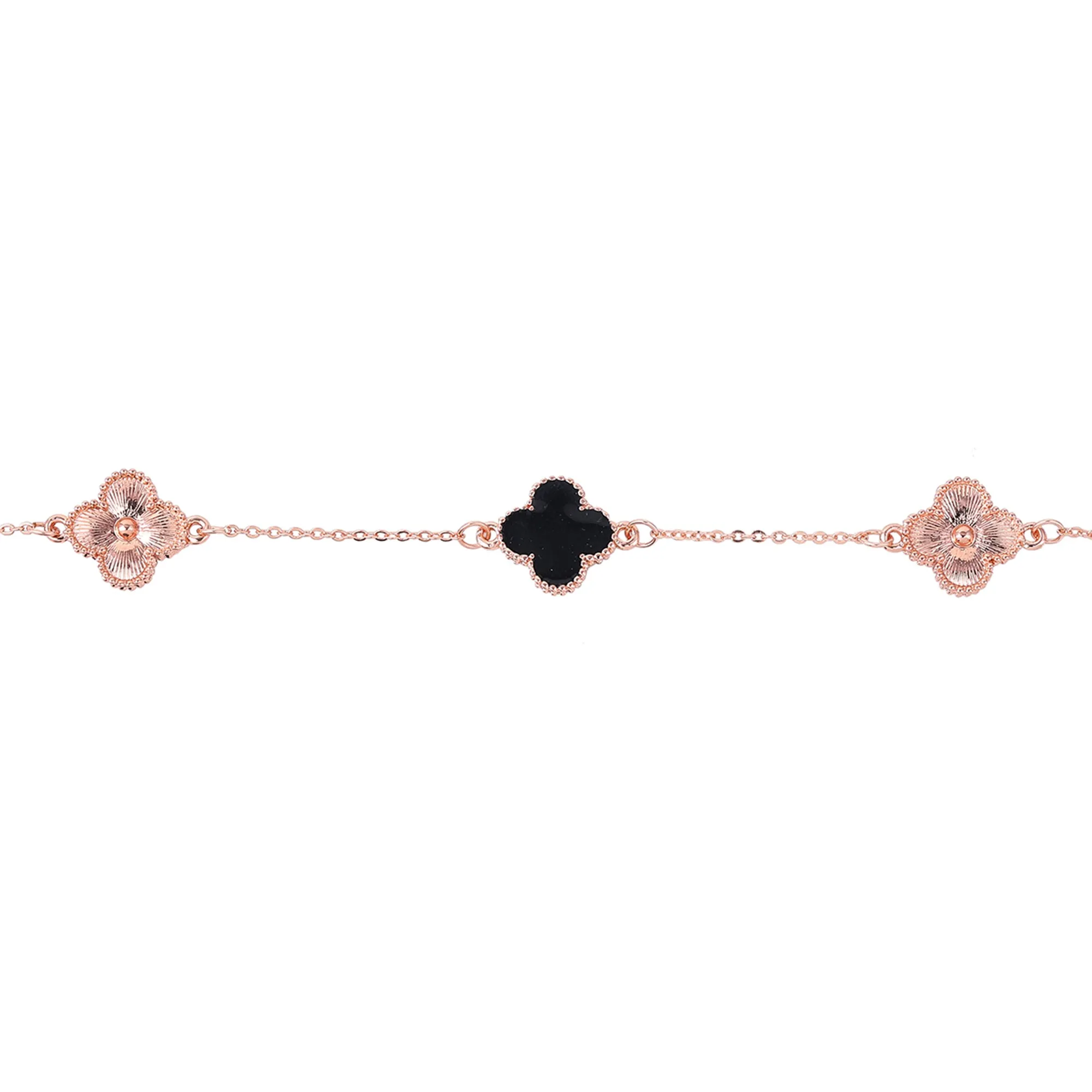 Estele Rosegold Plated Splendid Black Clover Leaf Designer Adjustable Charm Bracelet for Girls and Women