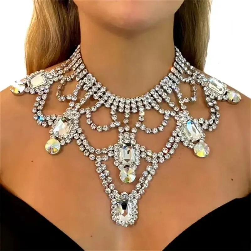 Exaggerated Crystal Large Floral-inspired Luxury Rhinestone Necklace