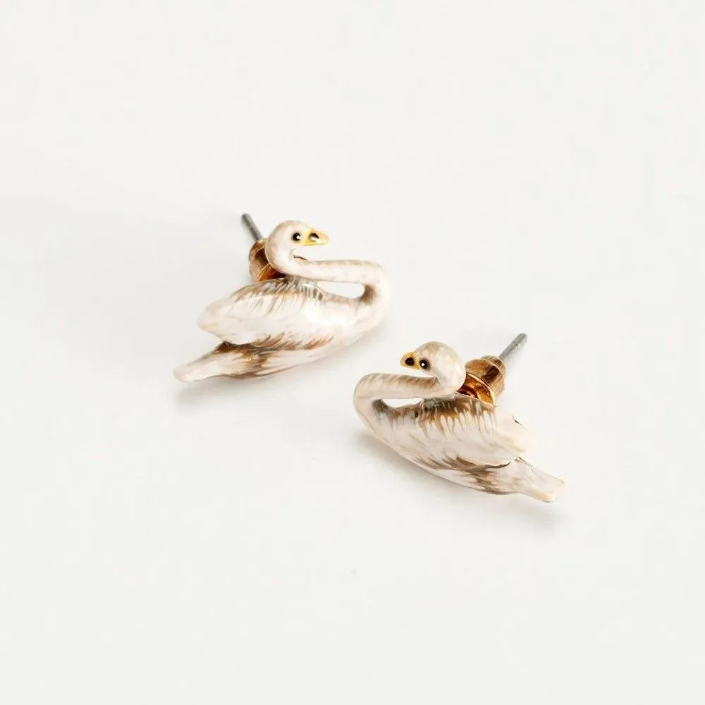 Fable England Enamel Swan Stud Earrings