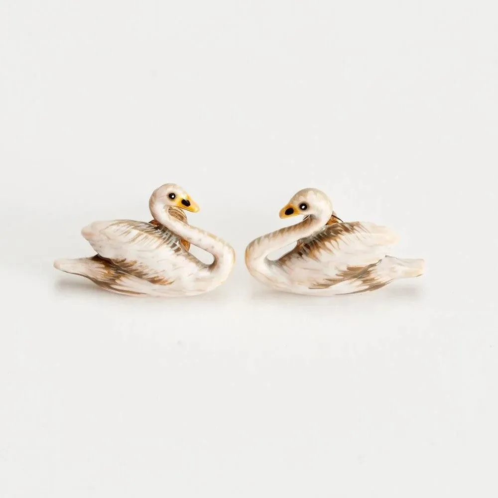 Fable England Enamel Swan Stud Earrings