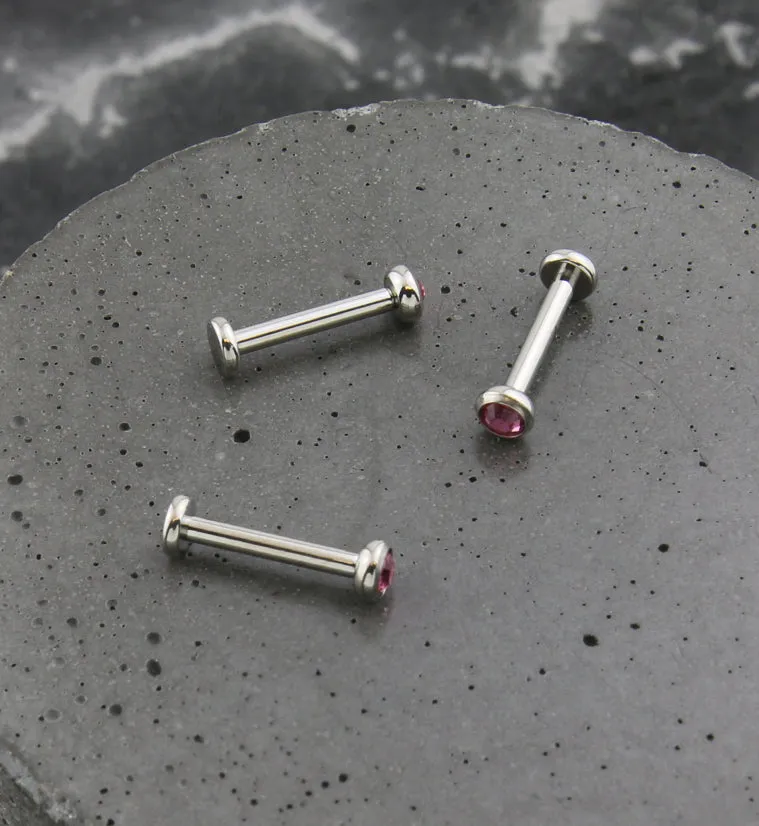 Flat Bezel Pink CZ Internally Threaded Titanium Labret