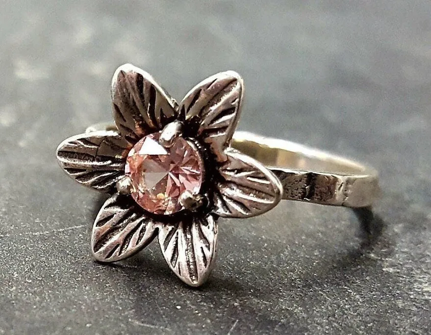 Flower Morganite Ring - Pink Vintage Ring - Flower Solitaire Ring