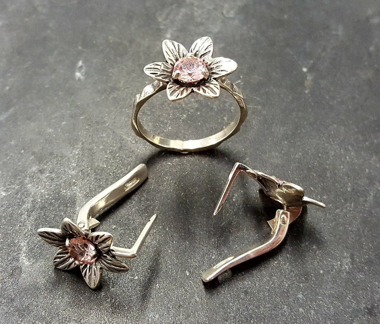 Flower Morganite Ring - Pink Vintage Ring - Flower Solitaire Ring