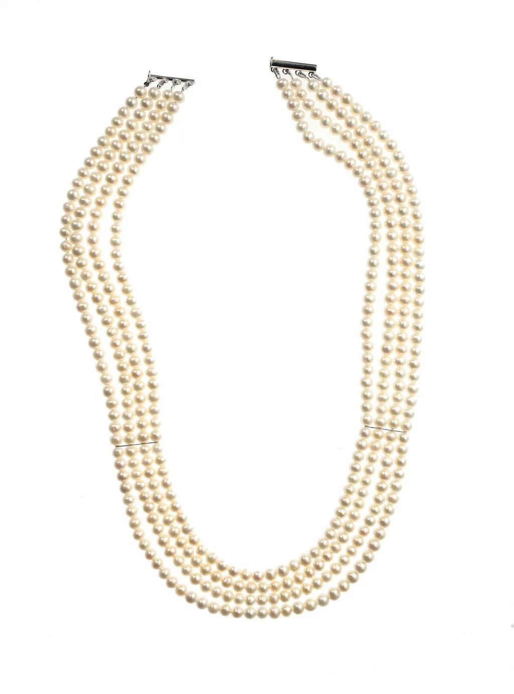 Four Strand Stayed White Pearl Necklace