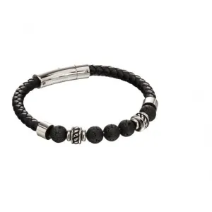 Fred Bennett Black Lava Bead Leather Bracelet B5097