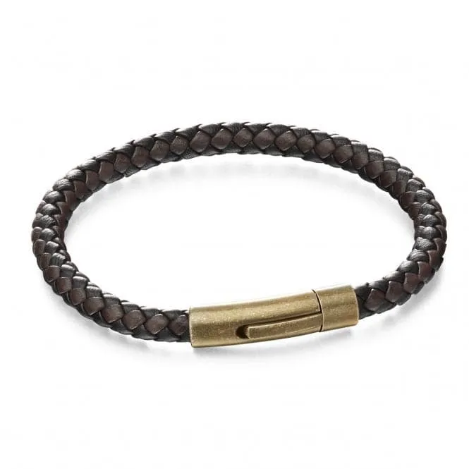 Fred Bennett Brown Black Leather Woven Bracelet B5061