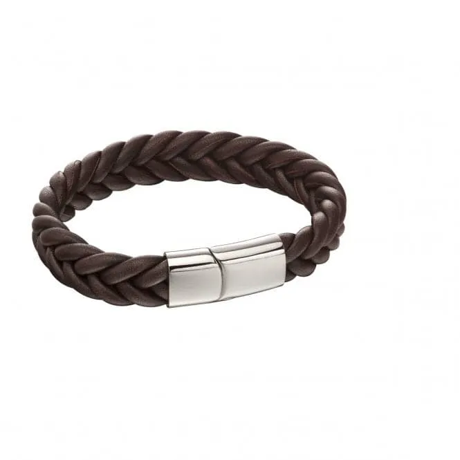 Fred Bennett French Plait Brown Leather Bracelet B5140