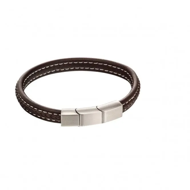 Fred Bennett Plait Mixed Brushed Finish Brown Leather Bracelet B5120