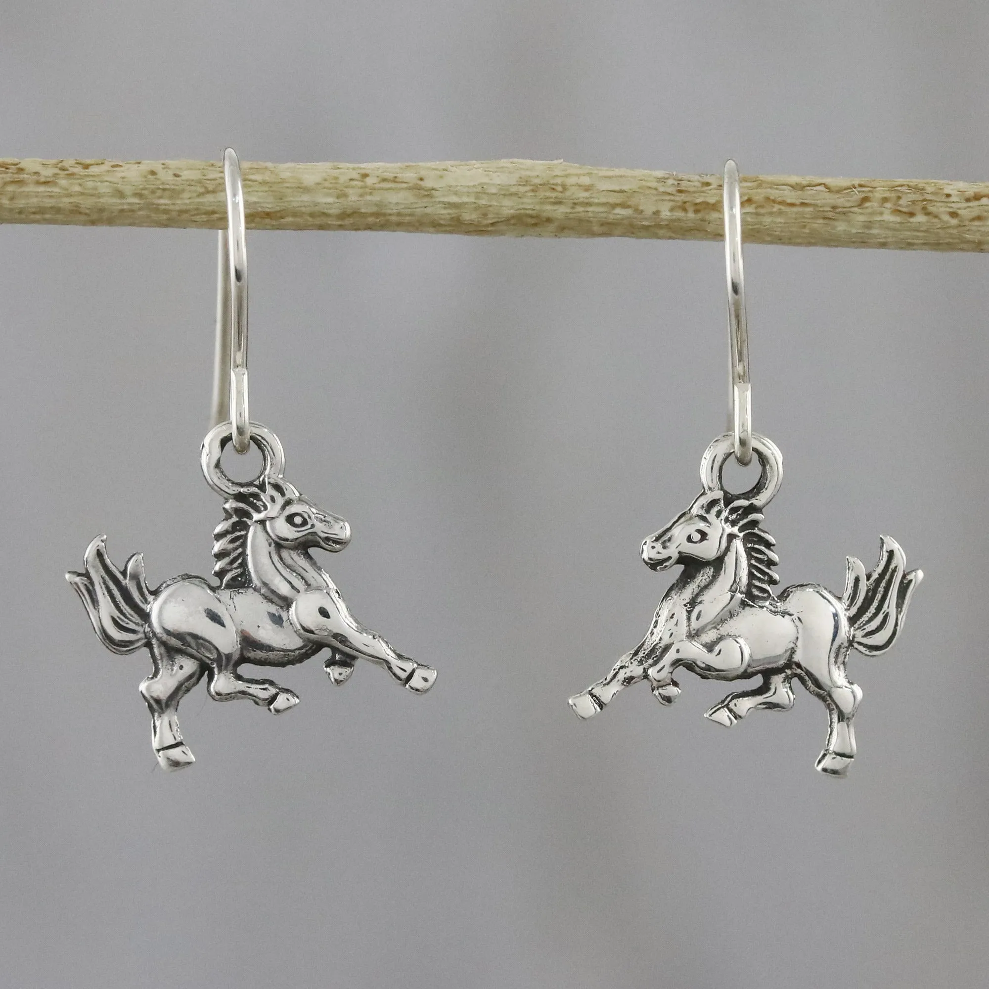 Galloping Stallions Sterling Silver Horse Dangle Earrings from Thailand