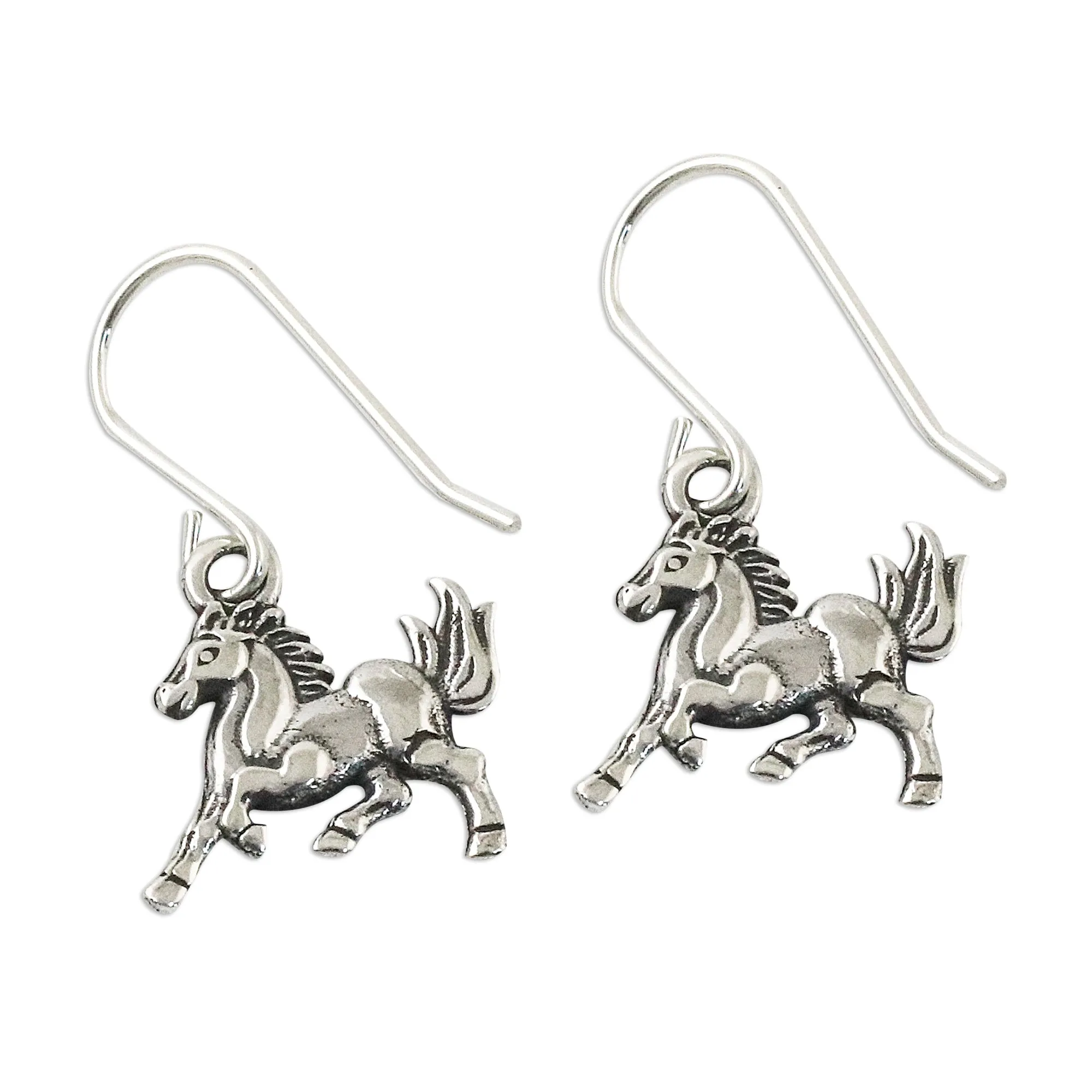 Galloping Stallions Sterling Silver Horse Dangle Earrings from Thailand