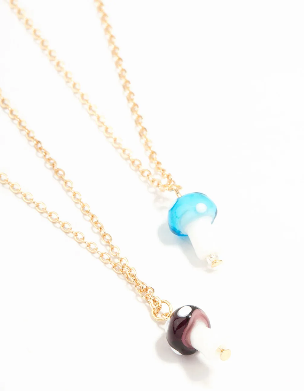 Glass Mushroom Gold Necklaces 2-Pack