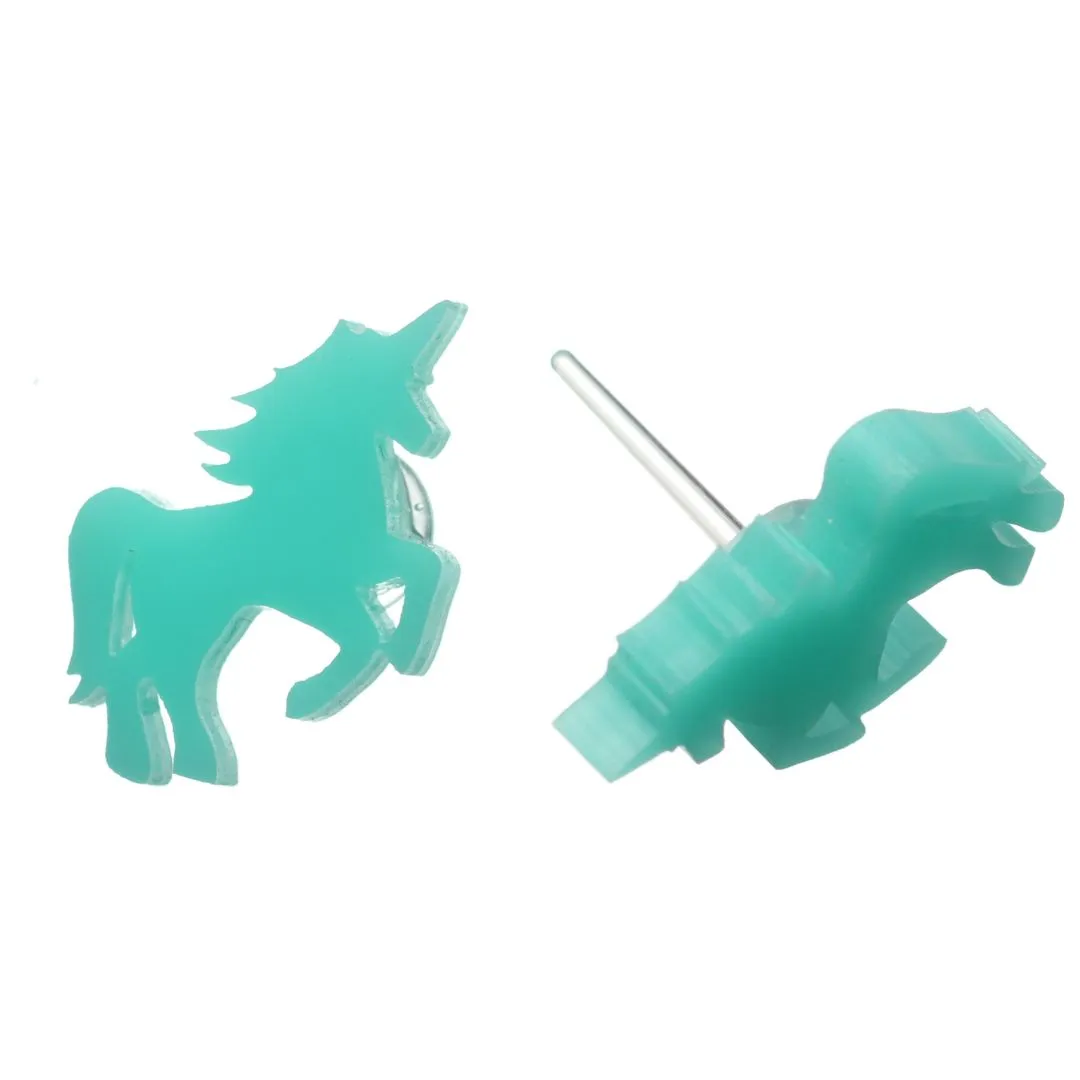 Glossy Majestic Unicorn Studs Hypoallergenic Earrings for Sensitive Ears Made with Plastic Posts