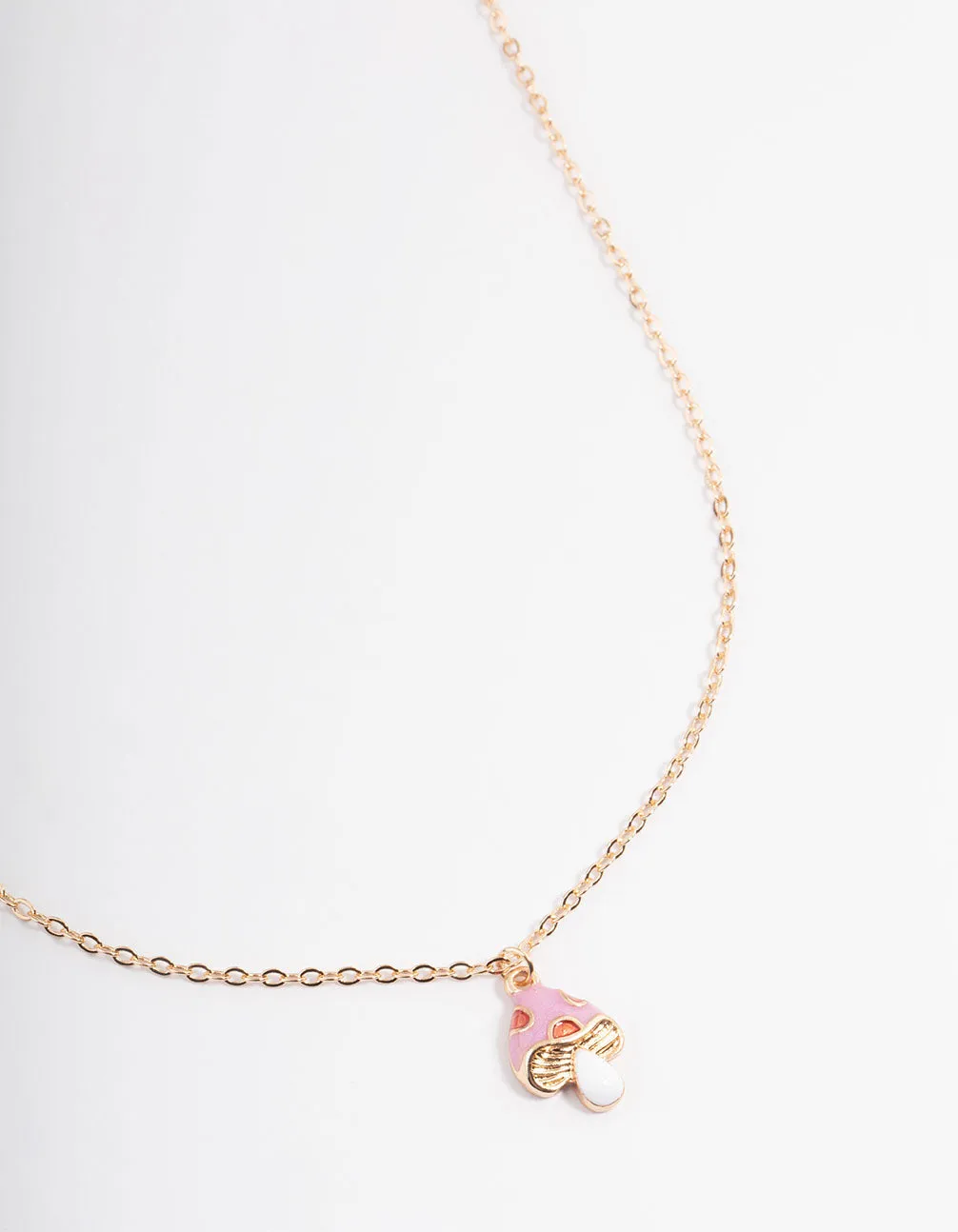 Gold Cute Enamel Mushroom Necklace