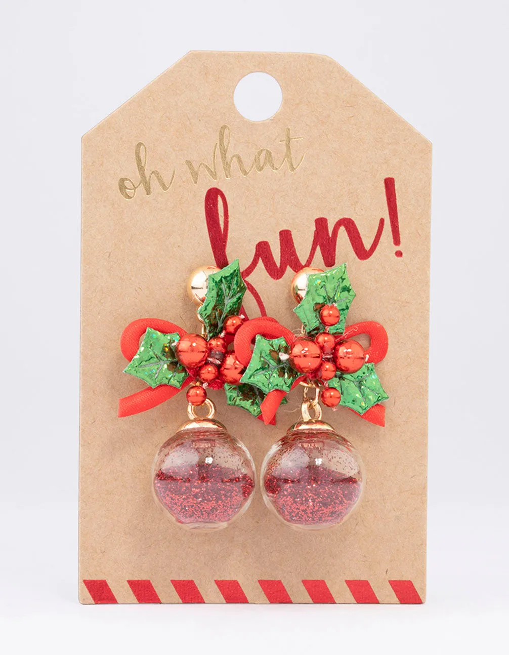 Gold Holly Christmas Shaker Drop Earrings