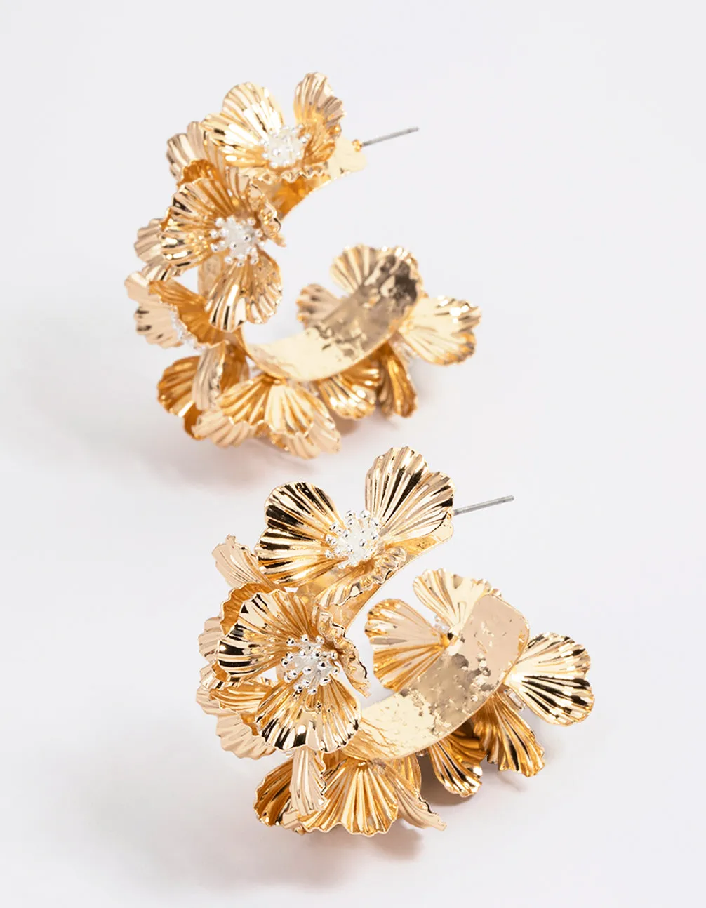 Gold Statement Floral Peral Hoop Earrings