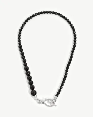 Graduated Sphere T-Bar Necklace | Silver Plated/Black Onyx