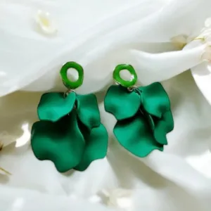 Green - leaf green flower earrings | dangle petals statement earrings | unique golden bar floral earrings | bridal party wedding earrings