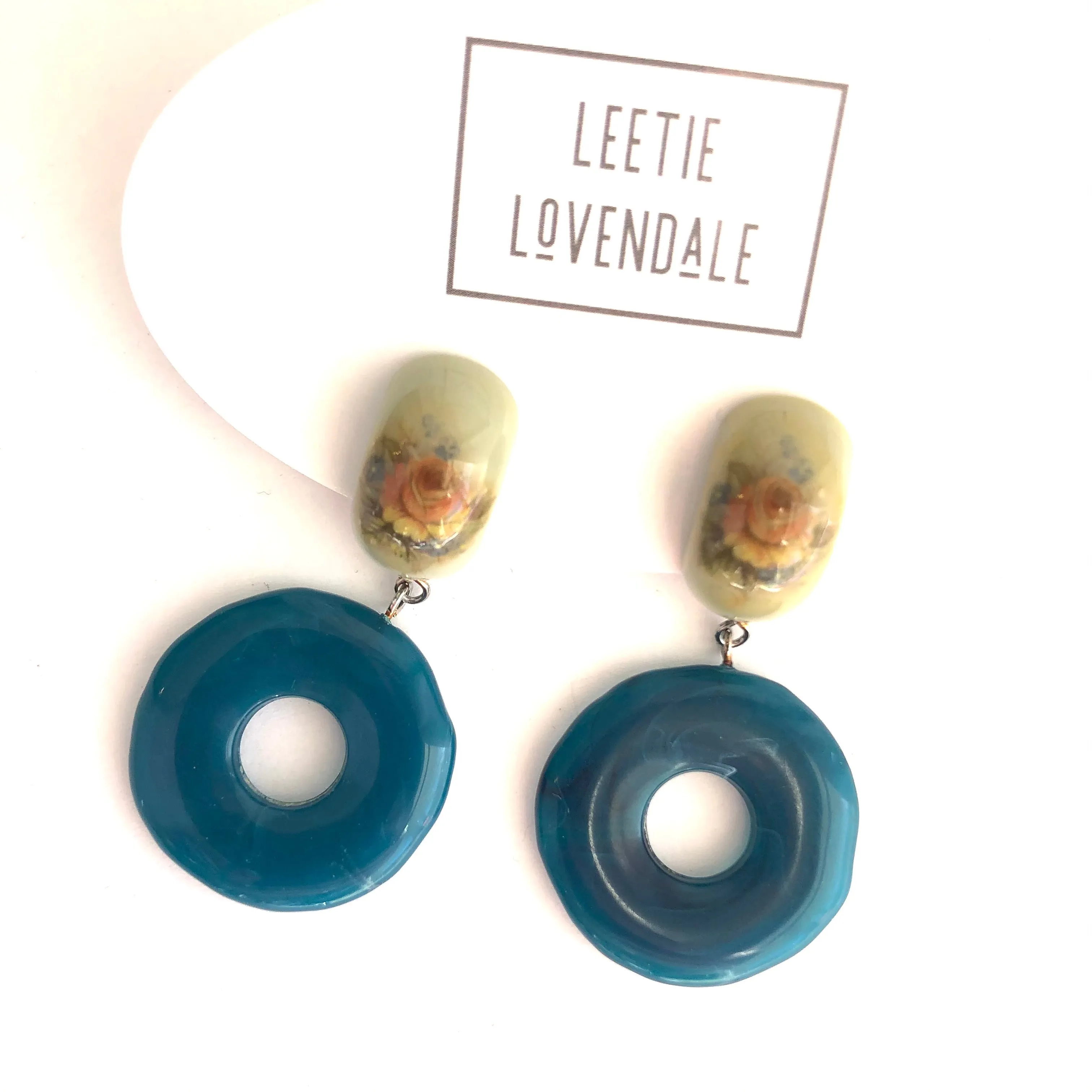 Grey & Peacock Flower Garden Donut Drop Earrings