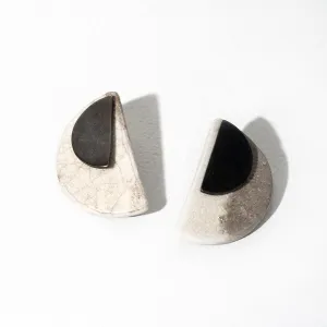 Half Moon 2-in-1 Earrings - Raku   Oxidized Brass