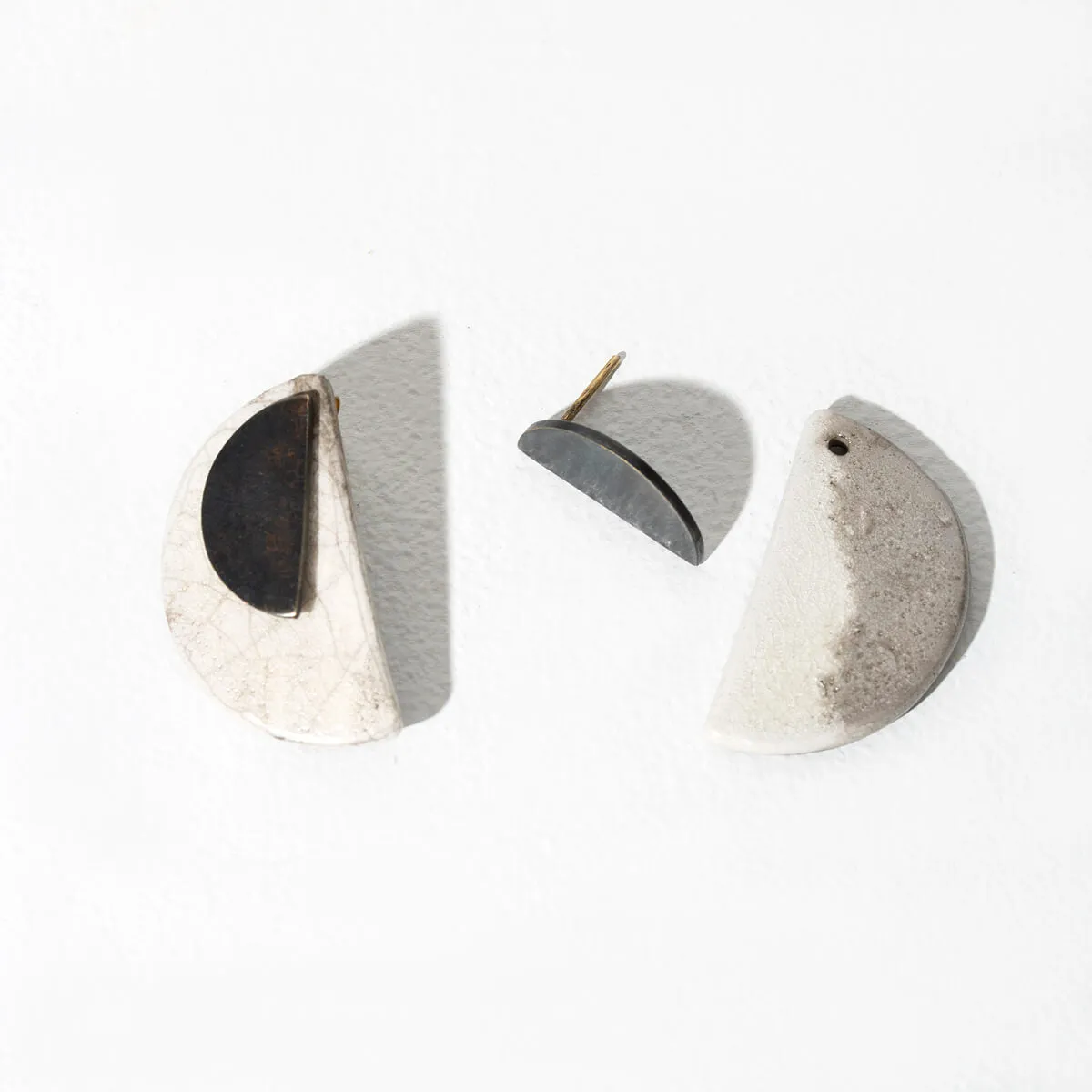 Half Moon 2-in-1 Earrings - Raku   Oxidized Brass