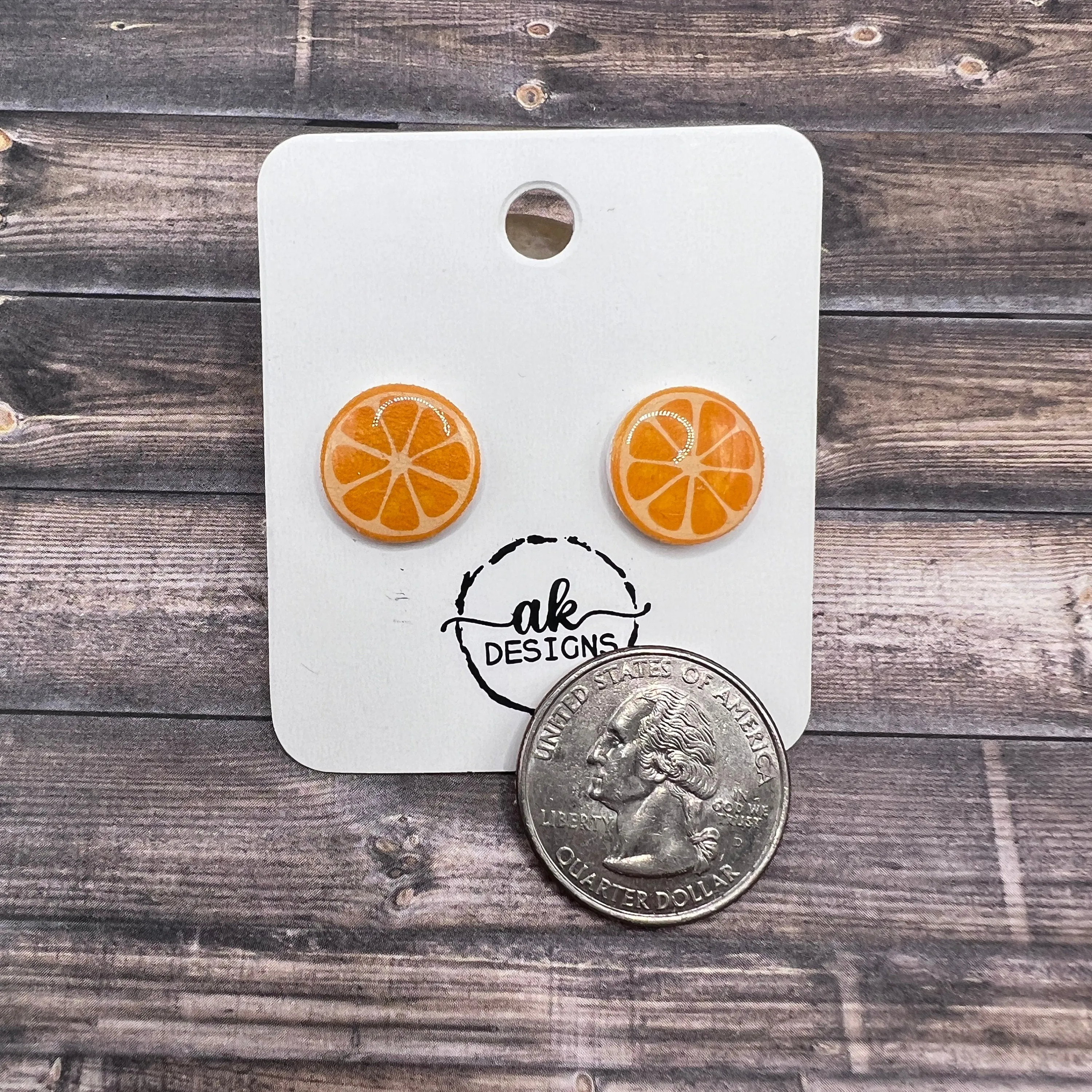 Handmade Orange Fruit Slice Food Lightweight Stud Earrings