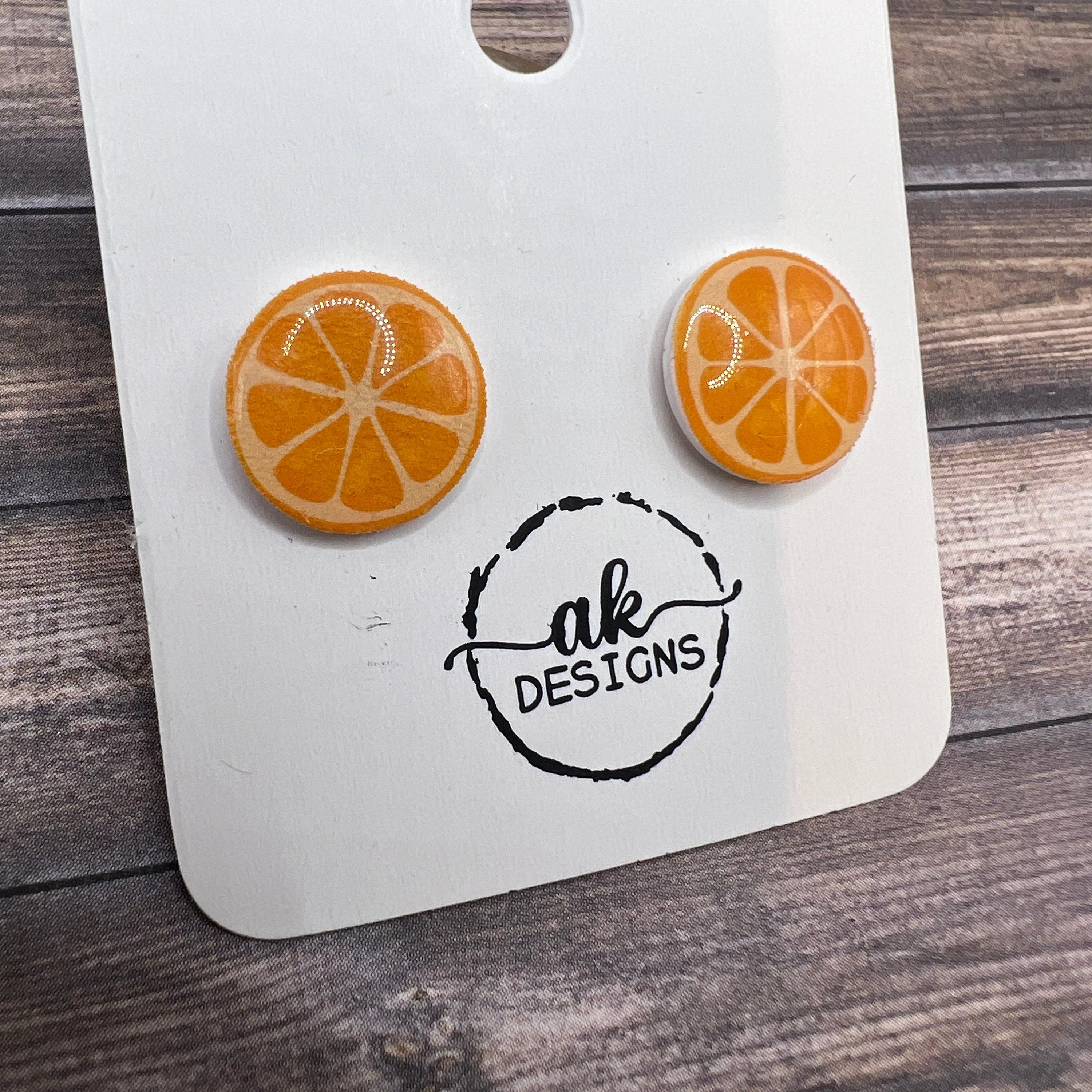 Handmade Orange Fruit Slice Food Lightweight Stud Earrings