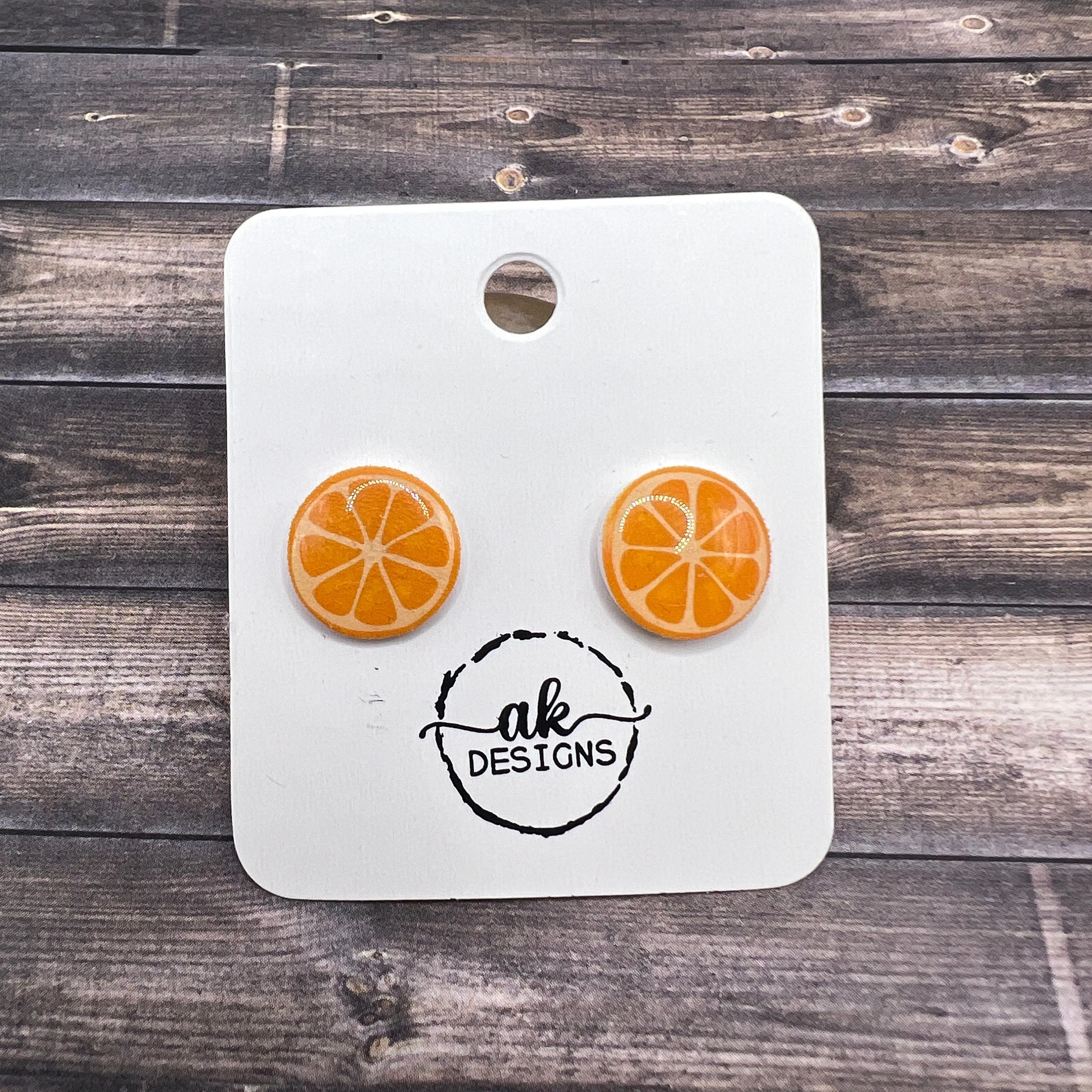 Handmade Orange Fruit Slice Food Lightweight Stud Earrings