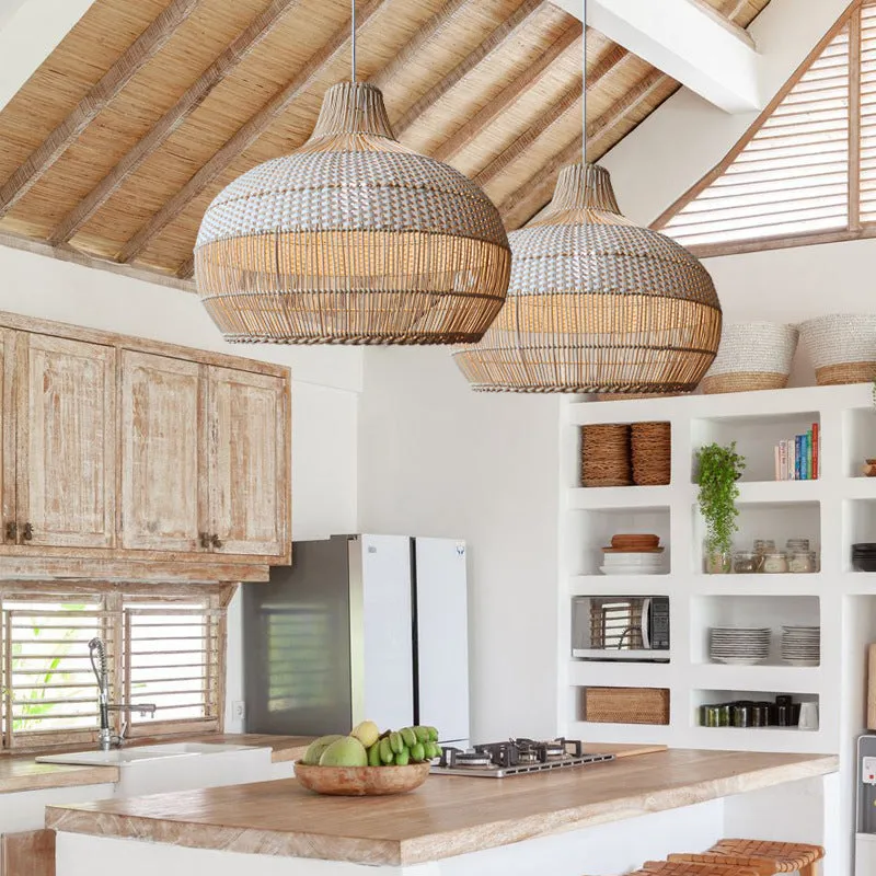 Handwoven Rattan Kitchen Island Pendant Lighting