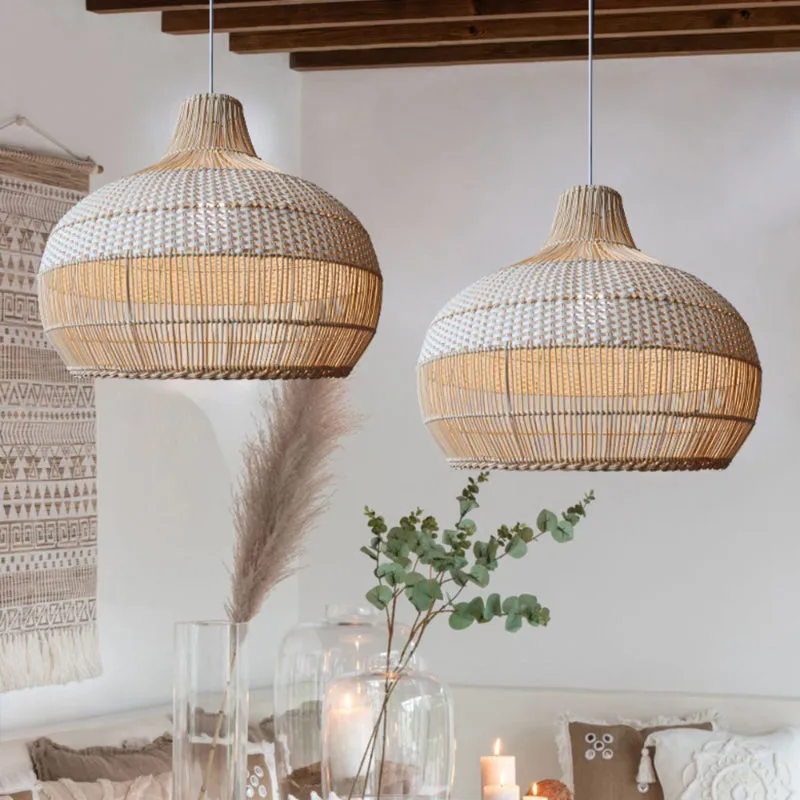 Handwoven Rattan Kitchen Island Pendant Lighting