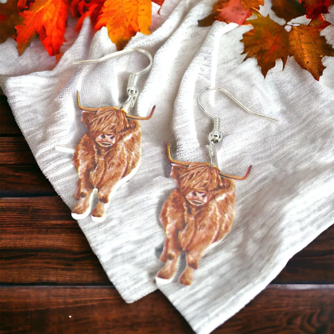 Highland Cow Earrings - Highland Calf, Cow Earrings, Cow Jewelry, Handmade Earrings, Handmade Jewelry, Animal Earrings, Highland Cow Jewelry