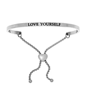 Intuitions Stainless Steel LOVE YOURSELF Diamond Accent Adjustable Bracelet