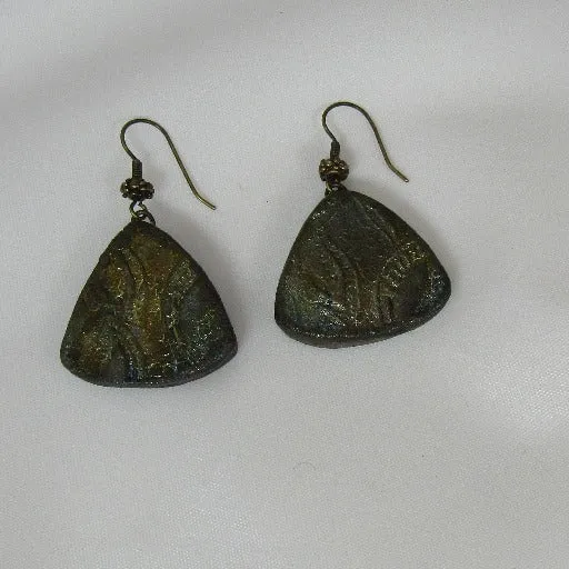 Iridescent Gold Artisan Handmade Earrings Raku Glaze