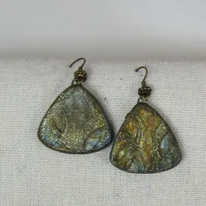 Iridescent Gold Artisan Handmade Earrings Raku Glaze