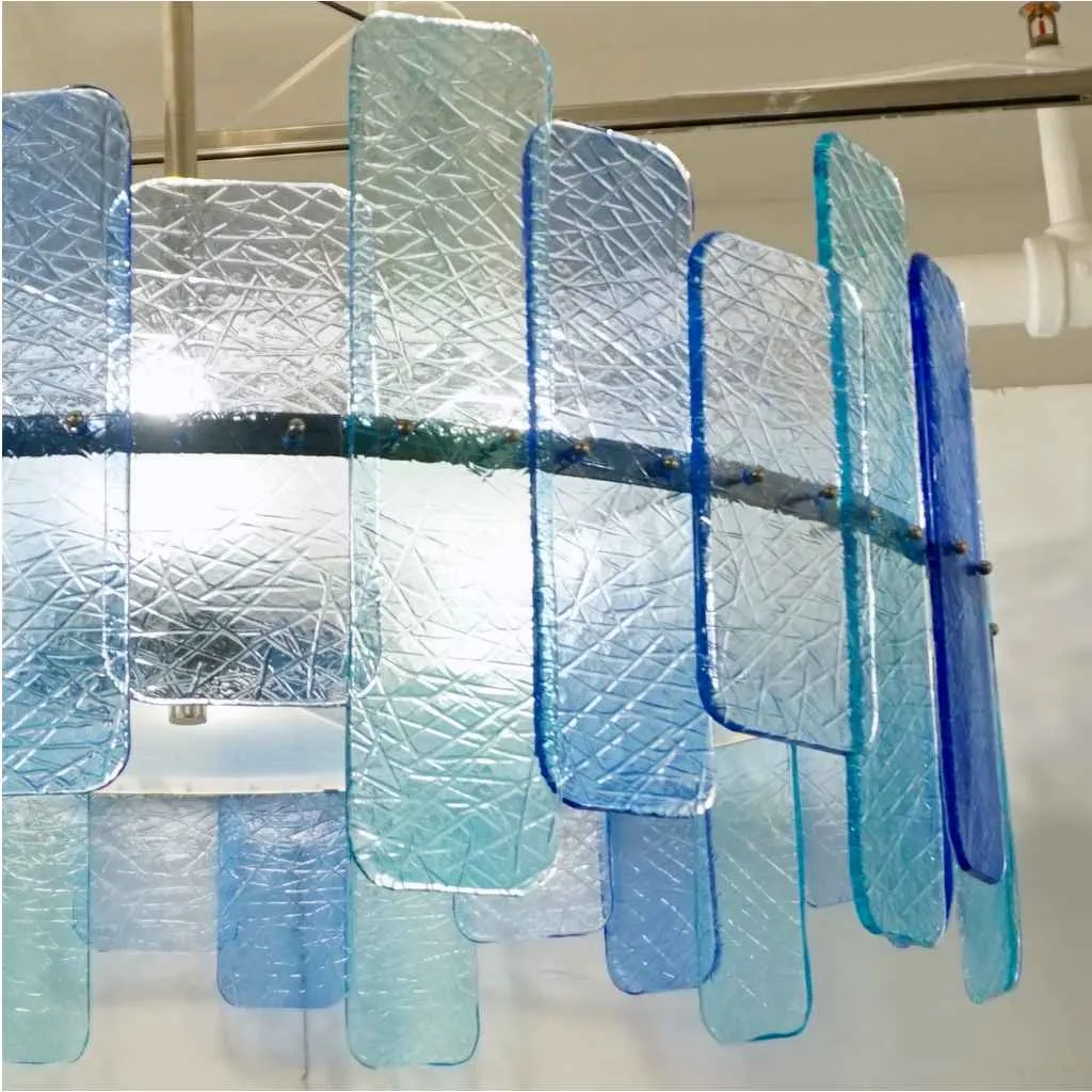 Italian Custom Aquamarine Cobalt Blue Texture Murano Glass Chandelier/Flushmount