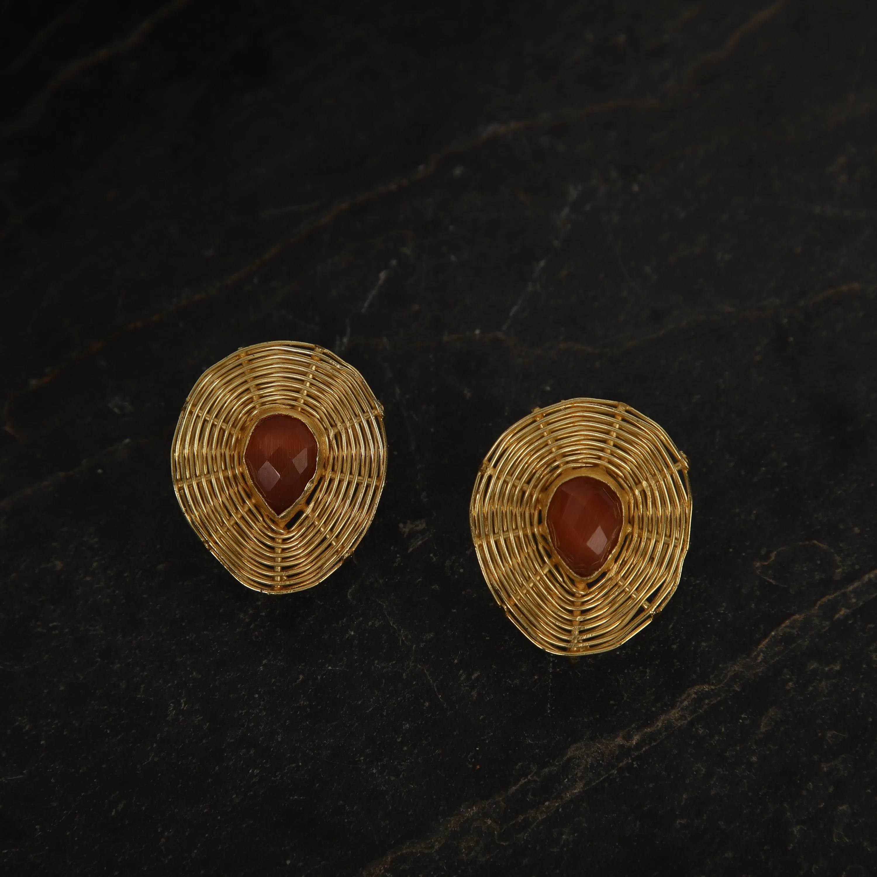 jewelry - berserk - Gold Plated Carnelian Teardrop Studs