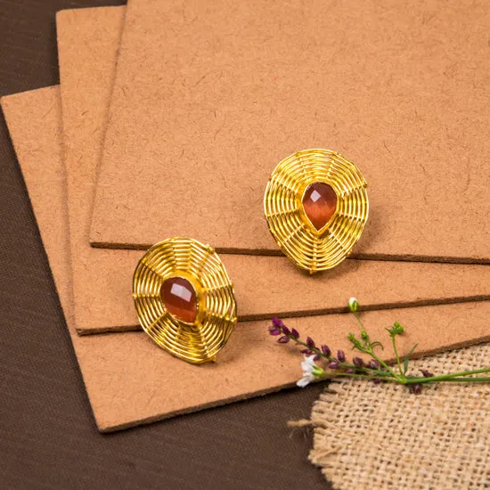 jewelry - berserk - Gold Plated Carnelian Teardrop Studs