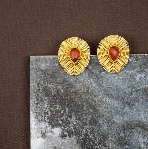 jewelry - berserk - Gold Plated Carnelian Teardrop Studs