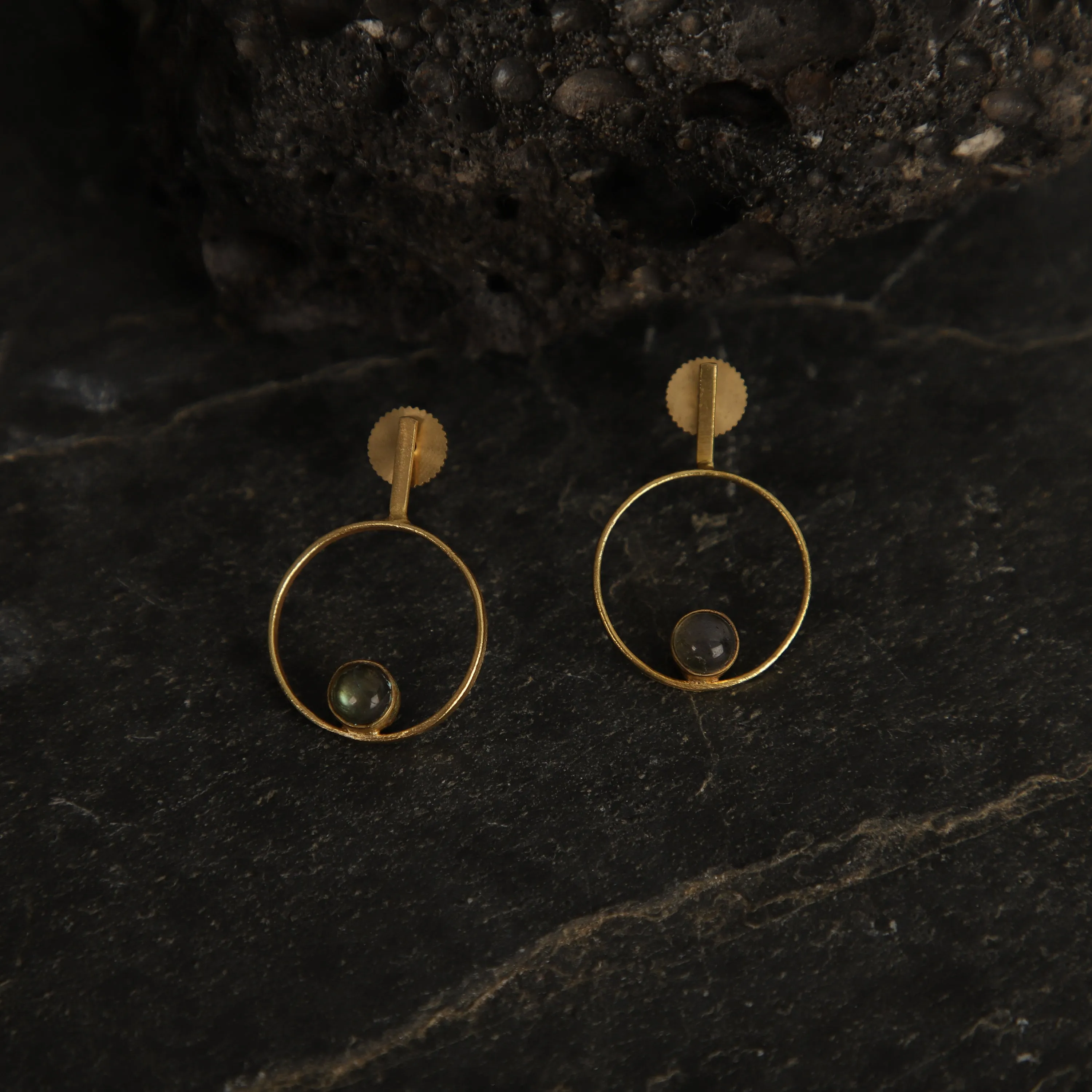 jewelry - berserk - Gold Plated Labrodorite Ring Studs