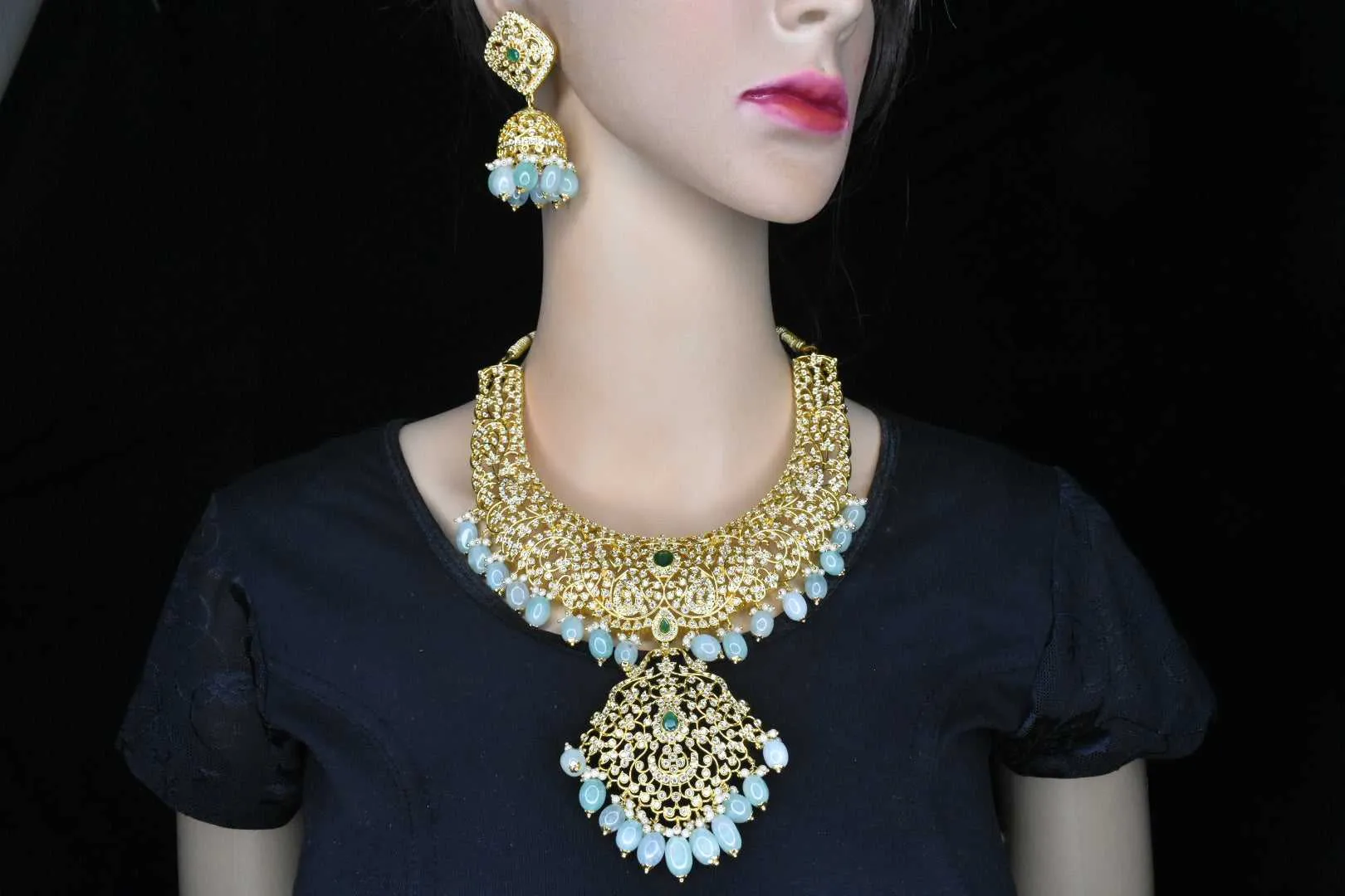 Majestic American Diamond Haram With Rosy Emeralds By Asp Fashion Jewellery