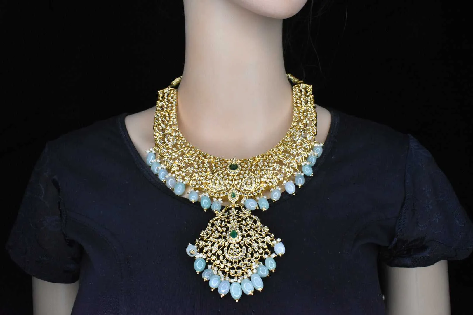 Majestic American Diamond Haram With Rosy Emeralds By Asp Fashion Jewellery