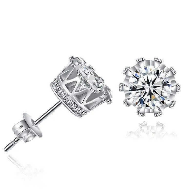 Majestic Crown IOBI Simulated Diamond Cz Stud Earrings in Four Colors For Woman