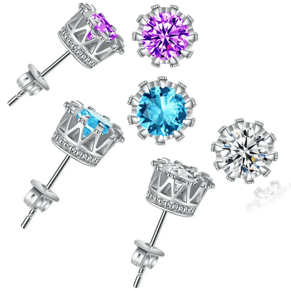 Majestic Crown IOBI Simulated Diamond Cz Stud Earrings in Four Colors For Woman