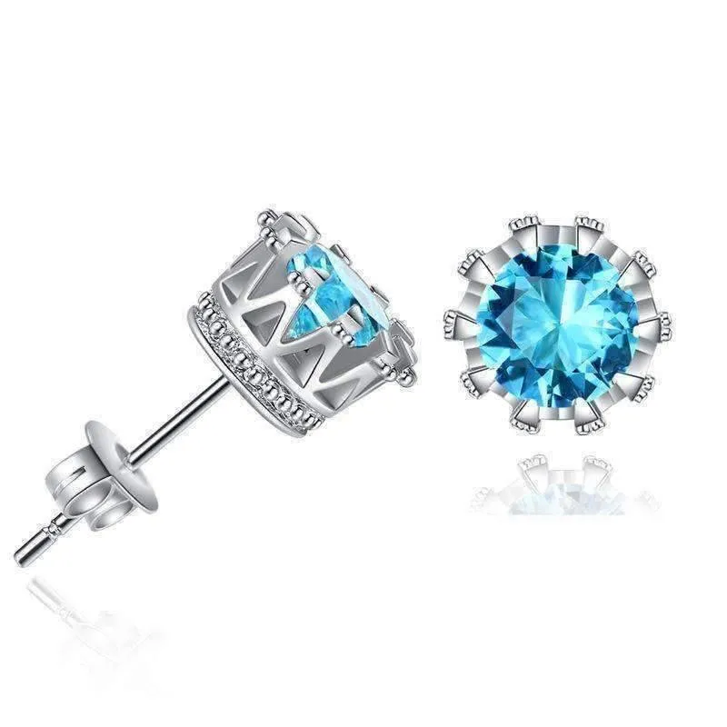 Majestic Crown IOBI Simulated Diamond Cz Stud Earrings in Four Colors For Woman