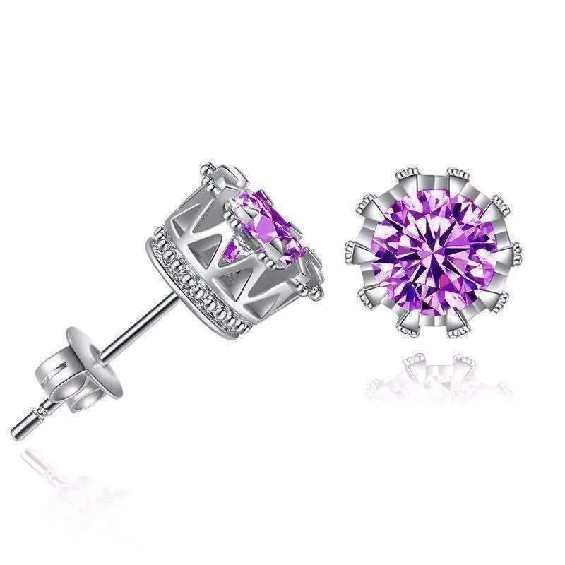 Majestic Crown IOBI Simulated Diamond Cz Stud Earrings in Four Colors For Woman