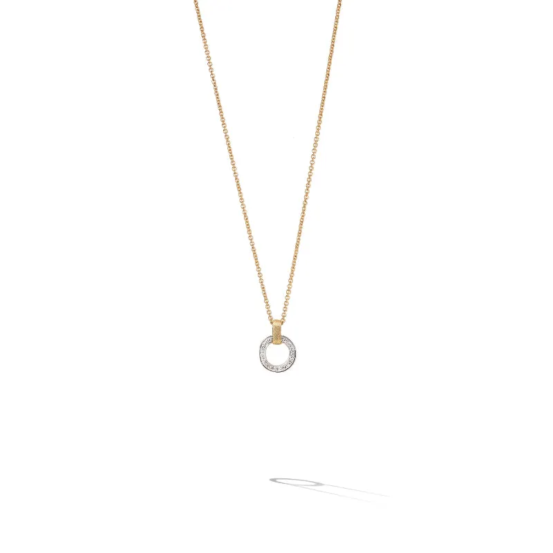 Marco Bicego Jaipur Link Collection 18K Yellow & White Gold Flat-Link Diamond Pendant Necklace