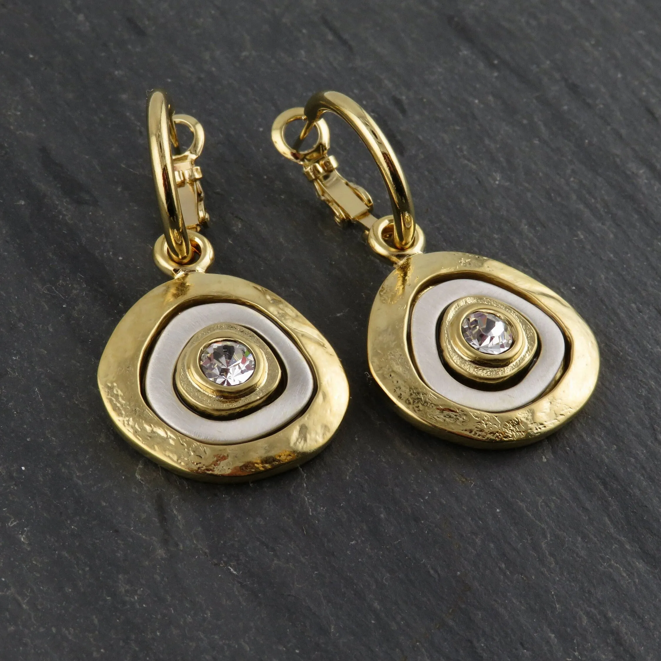 Mixed Metal Gold Medallion Hoop Earrings