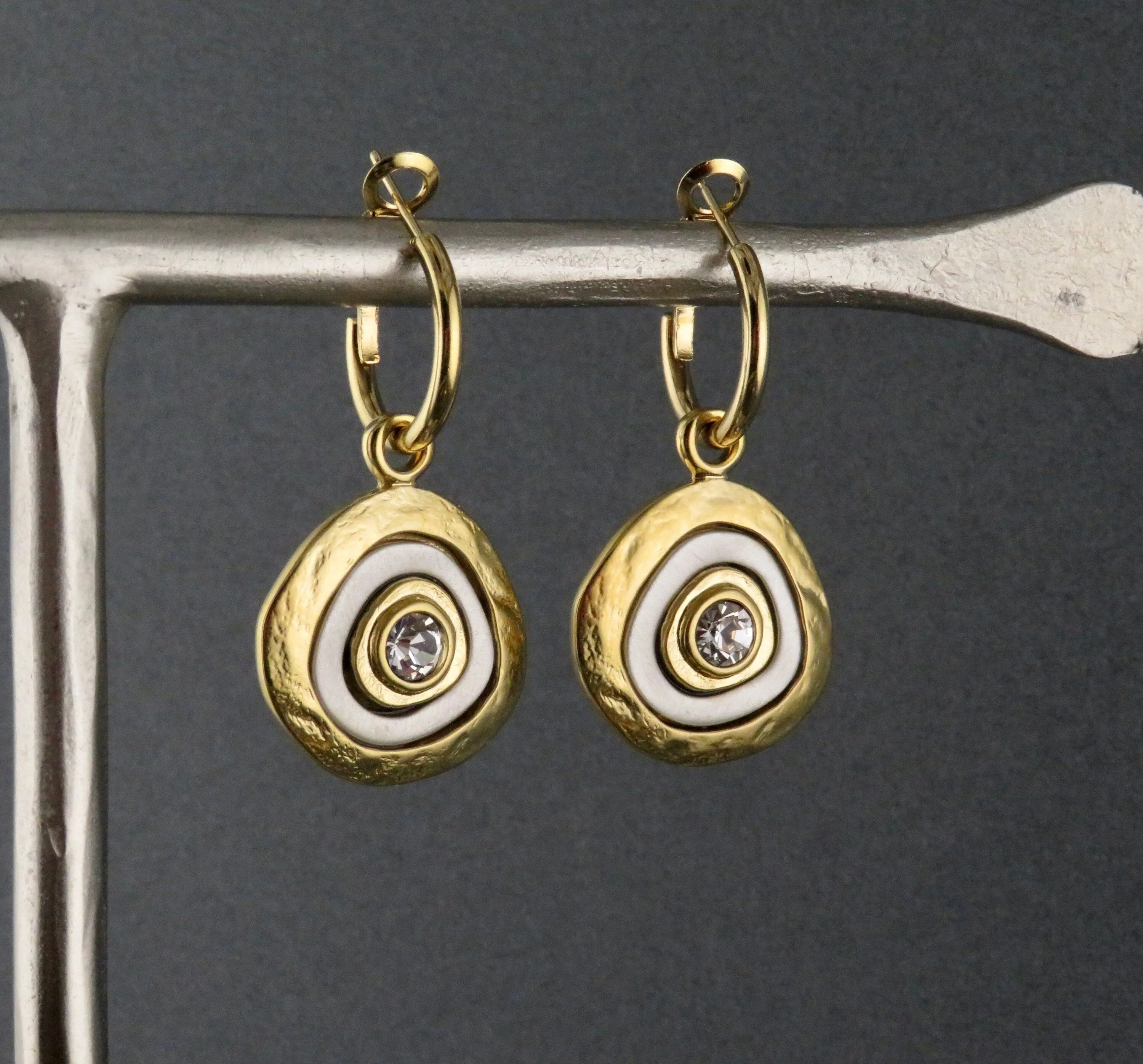 Mixed Metal Gold Medallion Hoop Earrings