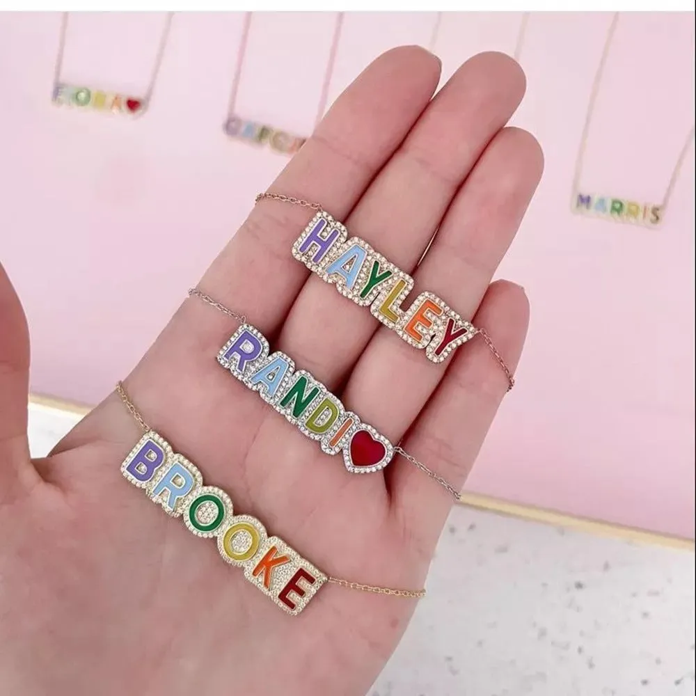 Multicolor Enamel Custom Name Necklace for Her